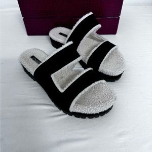 Tamara Mellon Black Suede Shearling Lined Roam Sandals FREE SHIPPING